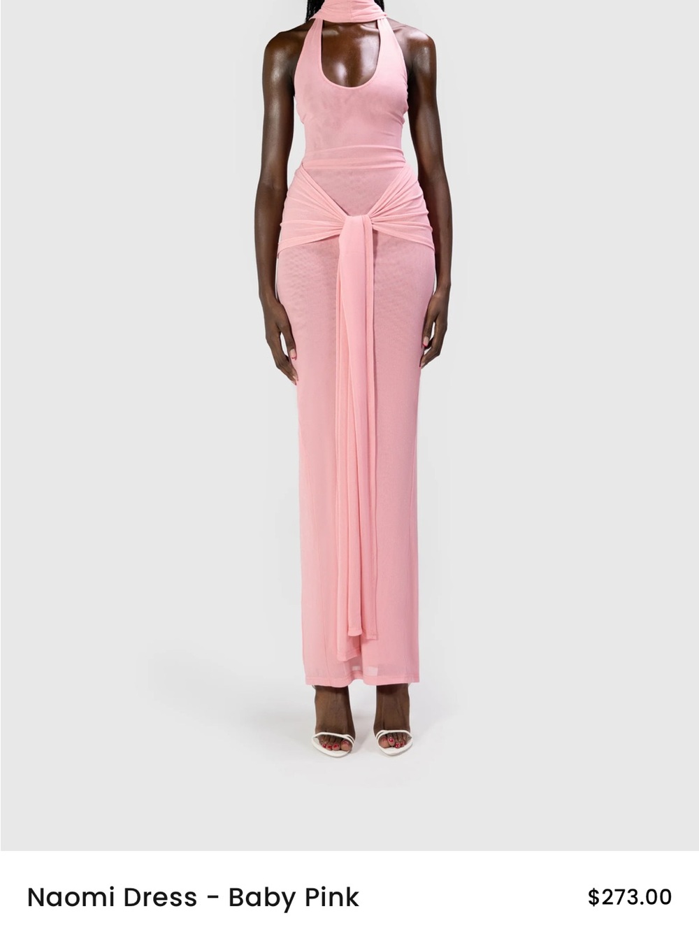 Baby Pink Maxi Dress with Draped Front Tie